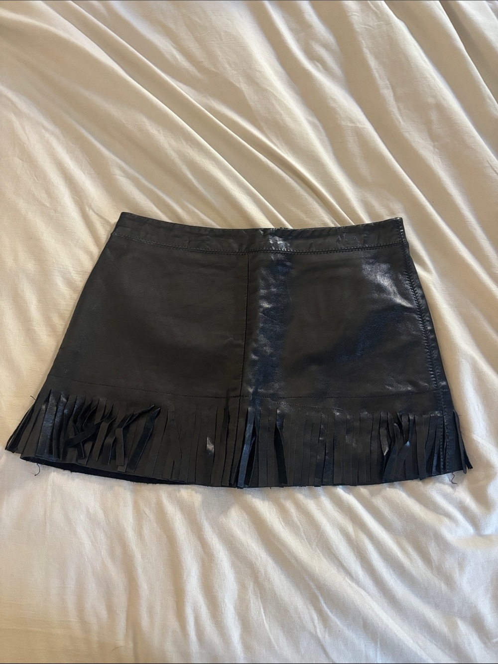 Black genuine Leather Fringe Mini Skirt Size 1